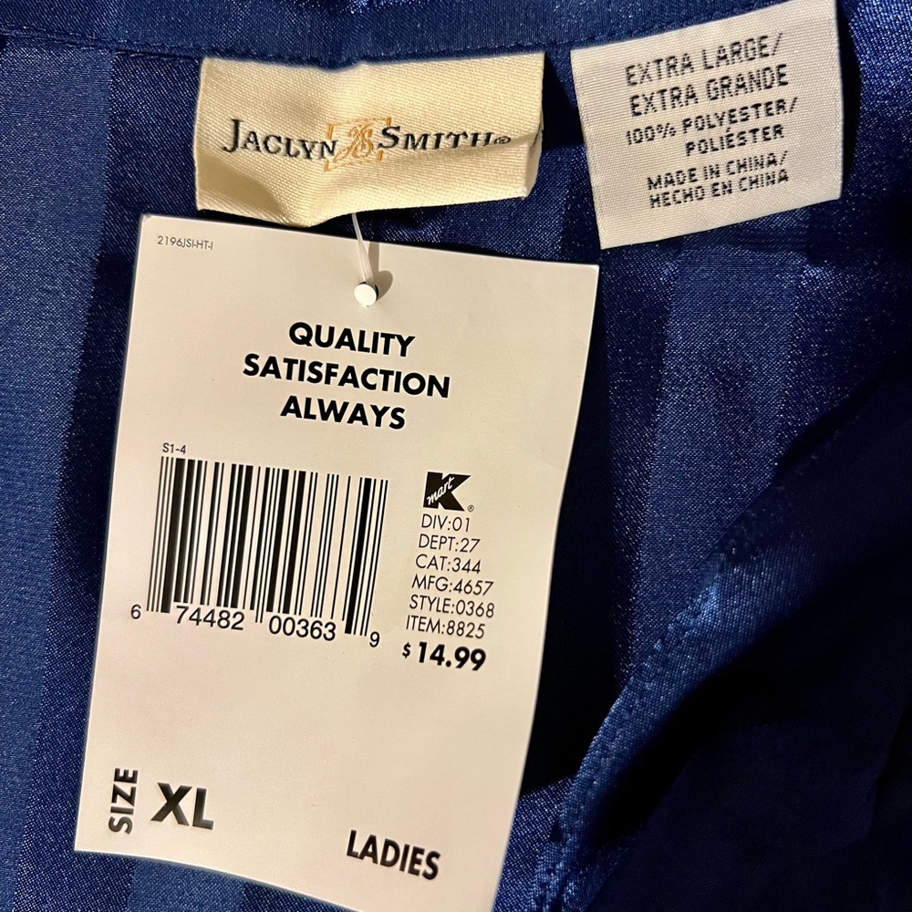 Jaclyn Smith Ladies’ Satin Nightshirt – XL – Navy Blue Striped – NWT - Picture 4 of 4